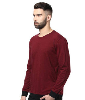 Men's Round Neck Maroon, Black T-Shirt