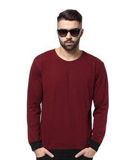 Men's Round Neck Maroon, Black T-Shirt