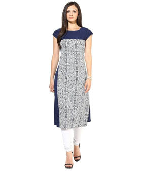 Casual Printed Women's Kurti (Blue, White)