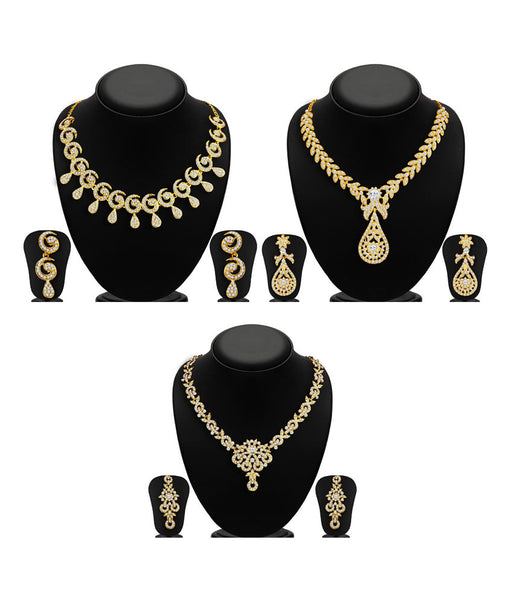 Sukkhi Zinc Gold Plated Australian Diamond Golden Necklace Set of 3