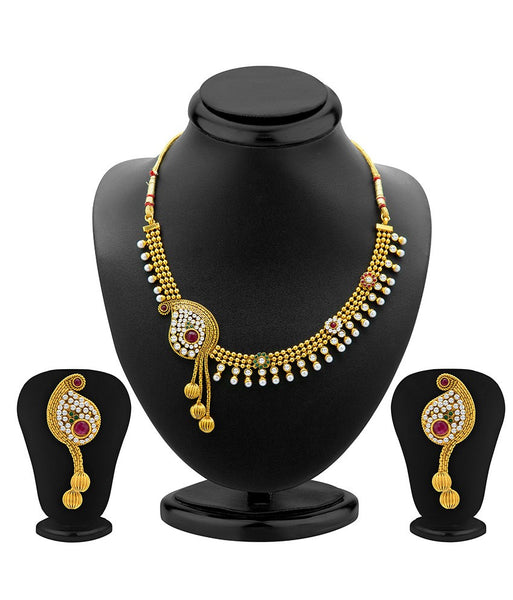 Sukkhi Copper Gold Plated Crystal Studded Necklace Set